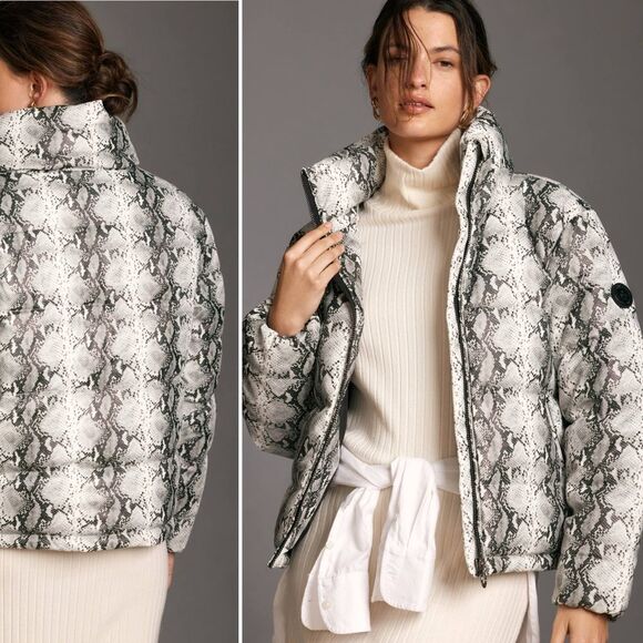 NWT Noize Jozy Reptile-Printed Vegan Puffer Jacket Coat White Gray Size 2X NEW - Picture 1 of 15